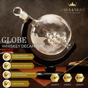 img 2 attached to 🌍 Kobi & Knight Premium Globe Decanter with Wooden Stand - Elegant Whiskey Decanter with Sailing Ship Set - Thick Liquor Decanters for Vodka, Gin, Rum - 28.7fl oz / 850ml