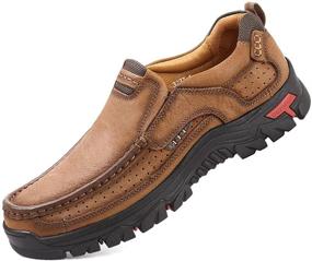 img 4 attached to Walking Breathable Leather Casual Outdoor Men's Shoes for Loafers & Slip-Ons