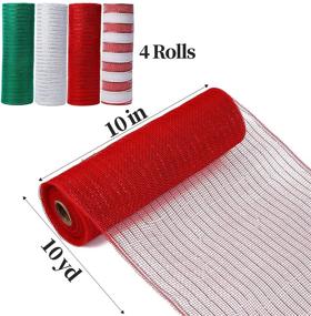 img 3 attached to Hatatit 4 Rolls Deco Poly Mesh Ribbon: 10 inch x 30 feet Each Roll, Metallic Foil Red White Green Patriotic Ribbon Christmas Ribbon for Wreath Swags Decorations - Buy Now!