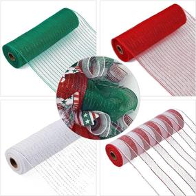 img 2 attached to Hatatit 4 Rolls Deco Poly Mesh Ribbon: 10 inch x 30 feet Each Roll, Metallic Foil Red White Green Patriotic Ribbon Christmas Ribbon for Wreath Swags Decorations - Buy Now!