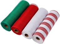 hatatit 4 rolls deco poly mesh ribbon: 10 inch x 30 feet each roll, metallic foil red white green patriotic ribbon christmas ribbon for wreath swags decorations - buy now! logo