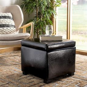 img 4 attached to Safavieh Hudson Collection Ryder Square Flip Top Ottoman in Black Leather