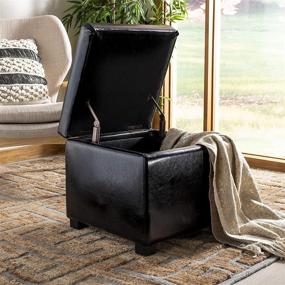 img 3 attached to Safavieh Hudson Collection Ryder Square Flip Top Ottoman in Black Leather