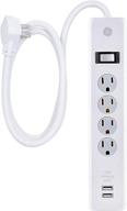 ge 4-outlet surge protector with usb ports - 6 ft power cord, 450 joules, safety covers, automatic shutdown - ul listed, white, 36391 logo