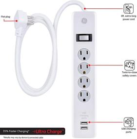 img 3 attached to GE 4-Outlet Surge Protector with USB Ports - 6 Ft Power Cord, 450 Joules, Safety Covers, Automatic Shutdown - UL Listed, White, 36391