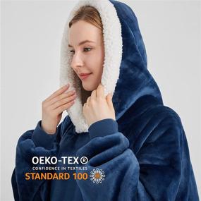 img 3 attached to 🧥 Bedsure Wearable Blanket Hoodie for Teens: Sherpa Fleece Sweater Jacket in Navy with Belt, Side Split, and Long-Length Hooded Blanket Sweatshirt