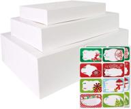 premium set of 12 white gift wrap boxes with lids for large clothing gifts: including 80 assorted foil christmas tag stickers for wrapping robes, sweaters, jackets, and more! logo