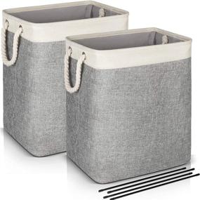img 4 attached to 🧺 2-Pack Collapsible Laundry Baskets with Strong Handles, Linen Hampers with Built-in Lining and Detachable Brackets - Ideal Large Laundry Hamper for Bathroom, Bedroom, Dorm - Gray