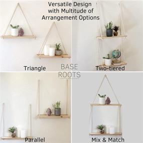 img 3 attached to 🪴 Set of 2 Wooden Wall Hanging Shelves with Hooks - Natural Light Reclaimed Wood, Macrame Rope, Triangle Floating Rustic Farmhouse Modern Boho Decor for Plants, Bathroom, Living Room, Bedroom, Corners