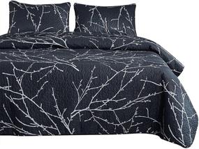 img 4 attached to 🌳 Dark Grey Branches Quilt Set with Tree Pattern - Soft Microfiber King Size Bedspread Coverlet Bedding (3pcs)