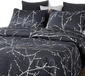 img 2 attached to 🌳 Dark Grey Branches Quilt Set with Tree Pattern - Soft Microfiber King Size Bedspread Coverlet Bedding (3pcs)