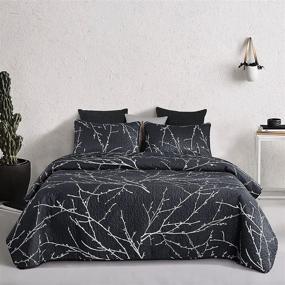 img 3 attached to 🌳 Dark Grey Branches Quilt Set with Tree Pattern - Soft Microfiber King Size Bedspread Coverlet Bedding (3pcs)