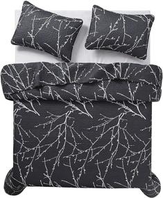 img 1 attached to 🌳 Dark Grey Branches Quilt Set with Tree Pattern - Soft Microfiber King Size Bedspread Coverlet Bedding (3pcs)