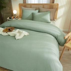 img 2 attached to 🛏️ LIFETOWN King Size Sage Green Pom Pom Fringe Duvet Cover Set - Luxuriously Soft Washed Microfiber Comforter Cover with Zipper Closure & Corner Ties - 3-Piece Set (King, Sage Green)