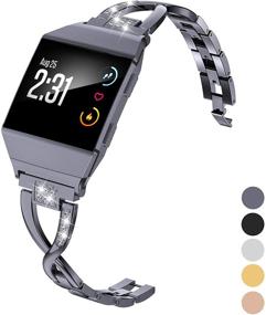 img 4 attached to 💎 Wearlizer Bling Band для Fitbit Ionic: Стильный металлический заменяемый браслет с бриллиантовой цепочкой X-Link - Совместим с женщинами - Маленькие и большие размеры (серый)