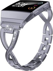 img 3 attached to 💎 Wearlizer Bling Band для Fitbit Ionic: Стильный металлический заменяемый браслет с бриллиантовой цепочкой X-Link - Совместим с женщинами - Маленькие и большие размеры (серый)