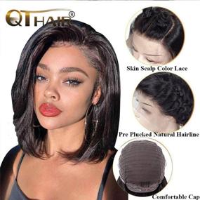 img 3 attached to QTHAIR 14A Grade Short Bob Wigs: Brazilian Virgin Human Hair Lace Front Bob Wigs - Perfect for Black Women's Cute Hair Styles!