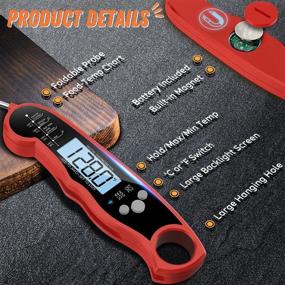 img 1 attached to 🔥 High-Performance Digital Meat Thermometer with Backlight, Magnets, Calibration, and Foldable Probe - Ideal for Deep Frying, BBQ, Grilling, and Roasting Turkey (Black/Red)