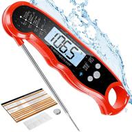 🔥 high-performance digital meat thermometer with backlight, magnets, calibration, and foldable probe - ideal for deep frying, bbq, grilling, and roasting turkey (black/red) logo