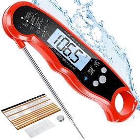 img 4 attached to 🔥 High-Performance Digital Meat Thermometer with Backlight, Magnets, Calibration, and Foldable Probe - Ideal for Deep Frying, BBQ, Grilling, and Roasting Turkey (Black/Red)