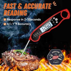 img 3 attached to 🔥 High-Performance Digital Meat Thermometer with Backlight, Magnets, Calibration, and Foldable Probe - Ideal for Deep Frying, BBQ, Grilling, and Roasting Turkey (Black/Red)