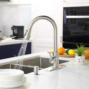 img 3 attached to 🚰 FORIOUS Brushed Nickel Kitchen Faucet with Pull Down Sprayer - High Arc Single Handle Sink Faucet with Deck Plate - Modern Commercial Stainless Steel Kitchen Faucets - Grifos De Cocina - Ideal for RV