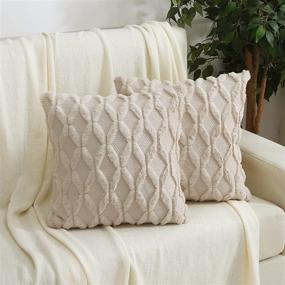 img 4 attached to Cozy Plush Short Wool Throw Pillow Covers: 20x20 Inches, Farmhouse Flair, Pack of 2, Beige