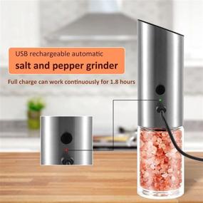 img 2 attached to 🧂 Vzaahu Rechargeable Electric Salt and Pepper Grinder Set of 2 - Refillable, Adjustable Coarseness, Stainless Steel Mill with LED Light - One Hand Operation