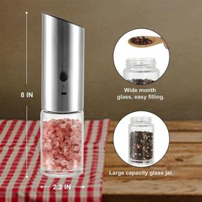 img 3 attached to 🧂 Vzaahu Rechargeable Electric Salt and Pepper Grinder Set of 2 - Refillable, Adjustable Coarseness, Stainless Steel Mill with LED Light - One Hand Operation