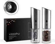 🧂 vzaahu rechargeable electric salt and pepper grinder set of 2 - refillable, adjustable coarseness, stainless steel mill with led light - one hand operation логотип