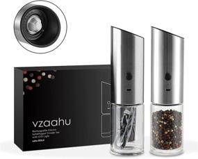 img 4 attached to 🧂 Vzaahu Rechargeable Electric Salt and Pepper Grinder Set of 2 - Refillable, Adjustable Coarseness, Stainless Steel Mill with LED Light - One Hand Operation