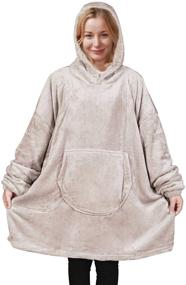 img 4 attached to 🧥 Softan Flannel Fleece Hoodie Blanket Sweatshirt - Wearable Blanket - Super Soft, Warm, Cozy - Giant Hoody with Large Front Pocket - One Size Fits All, Grey