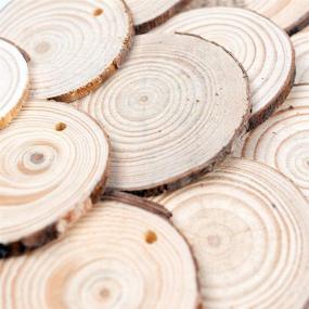 img 2 attached to 🎨 LovesTown 50pcs DIY Craft Unfinished Wood Kit: 2.4-3 Inch Bark Wood Slices with Hole for Wedding & Christmas Decorations