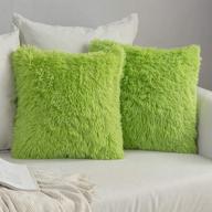 🎄 miulee pack of 2 luxury faux fur throw pillow cover - christmas decorative plush cushion case - green 18x18 inch logo