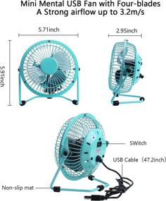 img 3 attached to 🌬️ PEYOU Desk Fan USB, 4-inch Portable Mini USB Fan with 3.9 ft Cable - Small and Quiet Personal Metal Table Fan for Office, Home, and Traveling - Mint Green