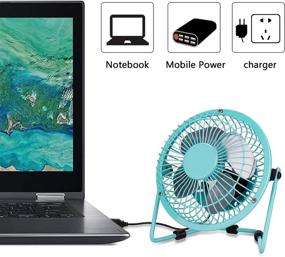 img 2 attached to 🌬️ PEYOU Desk Fan USB, 4-inch Portable Mini USB Fan with 3.9 ft Cable - Small and Quiet Personal Metal Table Fan for Office, Home, and Traveling - Mint Green