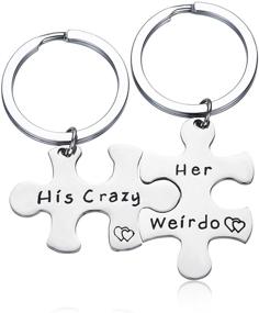 img 4 attached to 🔑 CJ&amp;M Stainless Steel His Crazy Her Weirdo Couples Keychains Set, Personalized Couples Jewelry, Ideal Gift for Boyfriend and Girlfriend