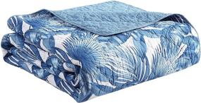 img 1 attached to 🛏️ Tommy Bahama King Size Blue Quilt Set - 100% Cotton, Reversible, All Season Bedding, Soft & Breathable Fabric with Matching Shams