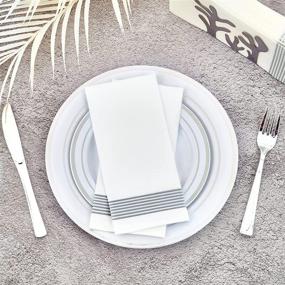 img 1 attached to 100 Packs of Linen-like Guest Towels: Disposable Paper Dinner Napkins for Kitchen, Bathroom Hand Towels, Wedding & Party Napkins - Striped Silver