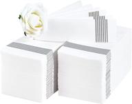 100 packs of linen-like guest towels: disposable paper dinner napkins for kitchen, bathroom hand towels, wedding & party napkins - striped silver logo