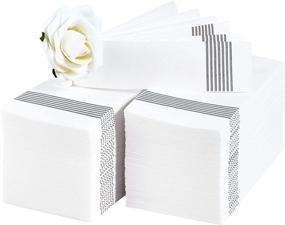 img 4 attached to 100 Packs of Linen-like Guest Towels: Disposable Paper Dinner Napkins for Kitchen, Bathroom Hand Towels, Wedding & Party Napkins - Striped Silver