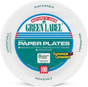 img 4 attached to High-Quality AJM Packaging PP9GREWH White Paper Plates Green 🍽️ Label (10 Packs of 100) - Durable and Eco-Friendly Disposable Plates