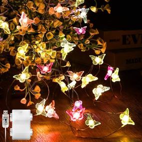 img 4 attached to Mushroom Butterfly Cherry Blossoms Acorn LED String Lights - Festive 16.4 ft 50 LEDs Christmas Decorations, Battery & USB Powered, Remote Control - Perfect for Indoor/Outdoor Party & Garden Décor (Butterfly)