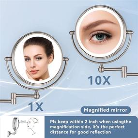 img 3 attached to DOWRY 8 Inch LED Lighted Wall Mounted Vanity Makeup Mirror - 10X Magnification, Nickel Finish - Ideal for Bathroom, Bedroom, Hotel (1805D)