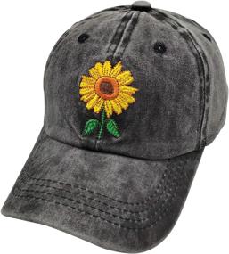 img 4 attached to Stylish Vintage Washed Sunflower Hat with Embroidered Design for Girls and Teens - Waldeal Baseball Cap