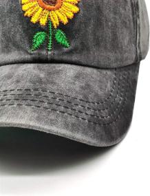 img 1 attached to Stylish Vintage Washed Sunflower Hat with Embroidered Design for Girls and Teens - Waldeal Baseball Cap