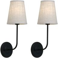 💡 stylish pathson vintage wall sconce: 2-pack, 1-light industrial fixture with linen fabric lamp shade for bedroom and living room, dark black finish логотип