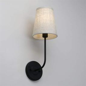 img 2 attached to 💡 Stylish Pathson Vintage Wall Sconce: 2-Pack, 1-Light Industrial Fixture with Linen Fabric Lamp Shade for Bedroom and Living Room, Dark Black Finish