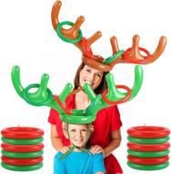 🎄 fun and festive: 2 pack christmas reindeer antler ring toss game for kids - inflatable reindeer hat with rings - perfect for family and friends christmas party games! логотип