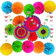 vibrant valentine's day fiesta party decorations: mexican party suppliers with 17 pieces of 🎉 colorful paper fans, pom poms flowers, and 3d butterflies for birthday, wedding, and bridal shower decorations logo